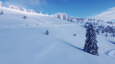 Panoramic Winter View Over Mountain Deep Snow Sunny Day Video stock 169307754