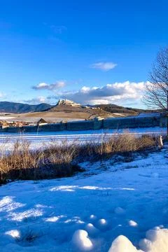 Panoramic winter view of Spis Castle in Slovakia Stock Photos