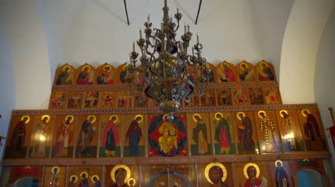 Panoramic within the Orthodox Church Stock Footage 65234892