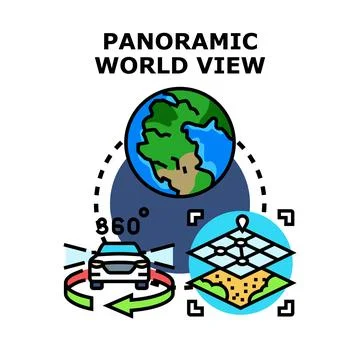 Panoramic world view concept with global mapping technology 스톡 일러스트