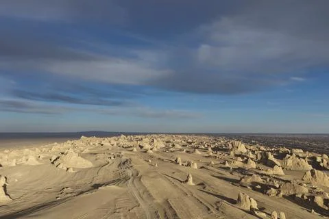 Panoramic Yardang Badlands Under a Dramatic Sky 写真素材