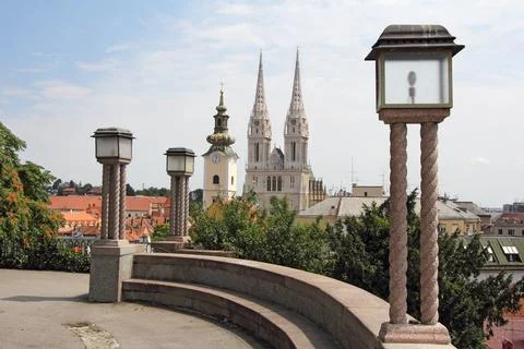 Panoramic Zagreb, View from the upper town to the Cathedral Stock Photos