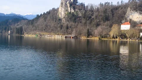 Panoramically view over lake Bled and Bled Old City Видео 141227192