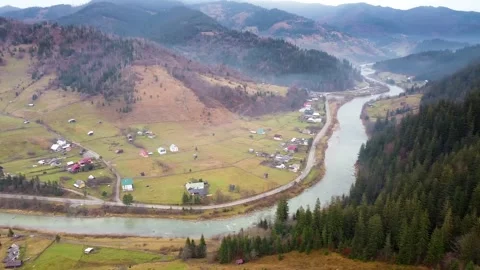 Panorma View Over A Drone Into Bucovina Mountains Stock Footage 143638006