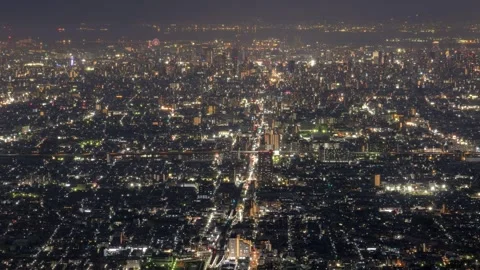 PanRight Osaka City Night View Timelapse, High Angle Overview 库存影片 334557985