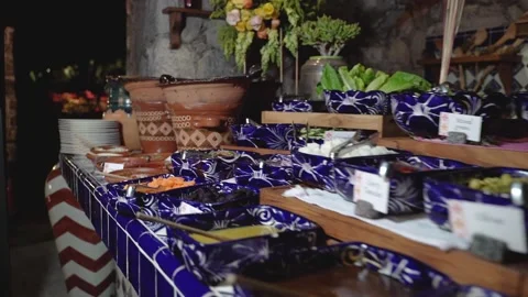 Pans with food at a buffet Stock Footage 191288075