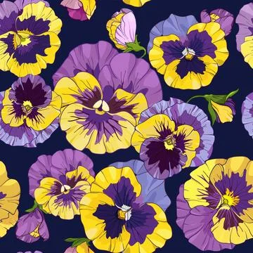 Pansies floral seamless pattern, vector illustration Stock Illustration