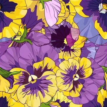 Pansies floral seamless pattern, vector illustration. Stock Illustration