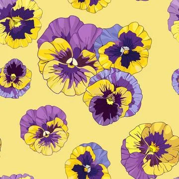 Pansies floral seamless pattern, vector illustration. Stock Illustration