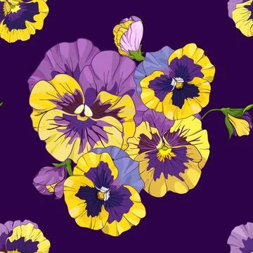 Pansies floral seamless pattern, vector illustration. Stock Illustration