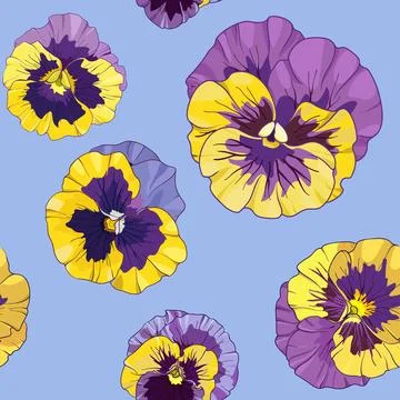 Pansies floral seamless pattern, vector illustration. viola Stock Illustration