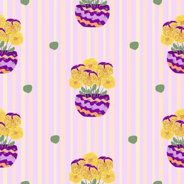 Pansies, striped seamless pattern Stock Illustration