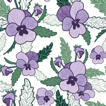 Pansy white background seamless vector pattern. Stock Illustration