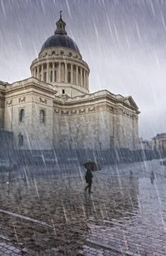 Pantheon in the rain, Paris. Stock Photos