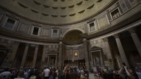 The Pantheon in Rome, super wide angle, rotating, panning, tilting + closeups Stock Footage 80987217