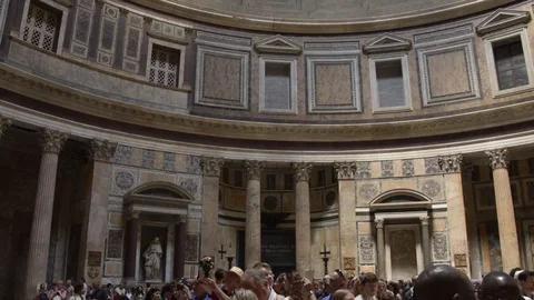 The Pantheon in Rome with tourists, inside, pan &amp; tilt Stock Footage 80987231