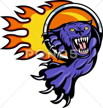 Panther attacking with ring of fire Stock Illustration