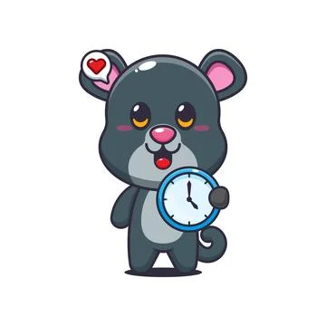 Panther cartoon vector illustration with clock Stock Illustration