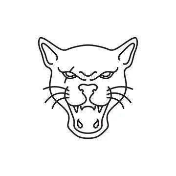 Panther head roaring concept line logo design vector Stock Illustration