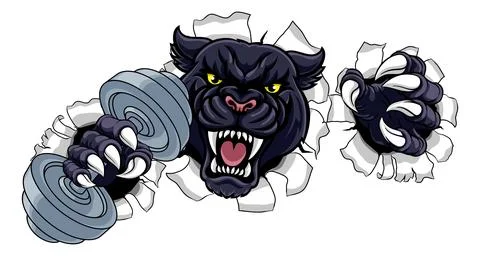 Panther Jaguar Leopard Weight Lifting Gym Mascot 库存插图