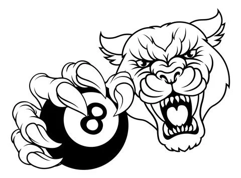 Panther Leopard Cougar Cat Billiards Pool Mascot イラスト素材