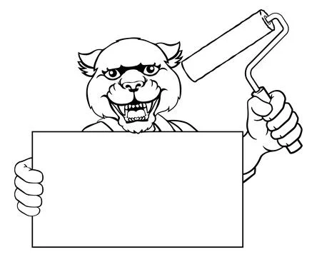 Panther Painter Decorator Paint Roller Mascot Man Stock Illustration