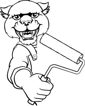 Panther Painter Decorator Paint Roller Mascot Man イラスト素材