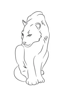 Panther sits, drawn by lines, vector Stock Illustration
