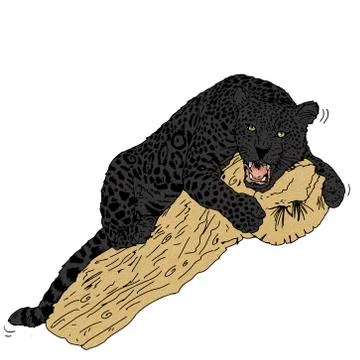 Panther on the trunk with red crown, Stock Illustration