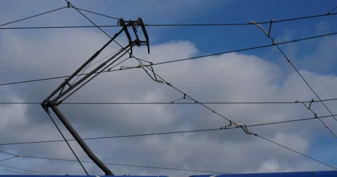 Pantograph on a moving tramway Stock Footage 142775302