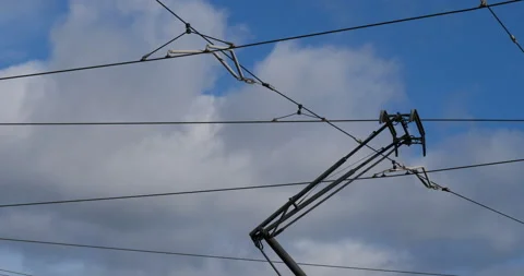 Pantograph on a moving tramway Stock Footage 142775317
