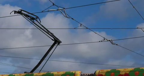 Pantograph on a moving tramway Stock Footage 142775334