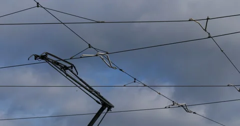Pantograph on a moving tramway Stock Footage 142775358