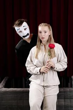 A pantomime episode between two actors expressing the emotion of fear. Stock Photos