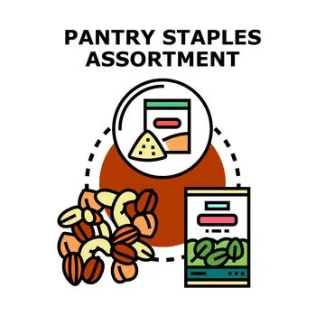 Pantry staples assortment concept vector drawing Illustrazione stock