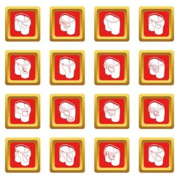 Pants pockets design icons set red square vector 스톡 일러스트