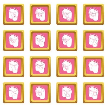 Pants pockets design icons set pink square vector Illustrazione stock