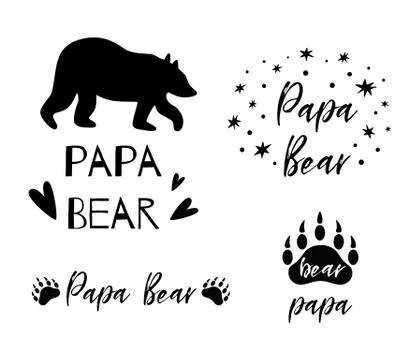 Papa bear text collection. Black bear silhouette paw symbol. Simple papa bear Stock Illustration