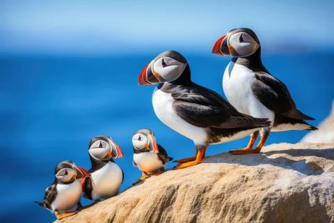 Papageienvögel mit Babys an einer Küste, generiert mit KI *** Parrots with. Stock-Fotos