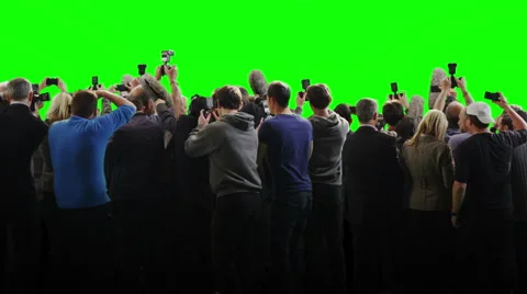 Paparazzi crowd fighting to get the best picture on green screen background Stock Footage