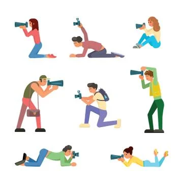 Paparazzi icon set vector isolated illustration Stock Illustration