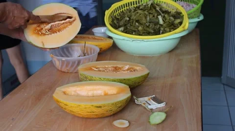 Papaya and knife Stock Footage 56085939