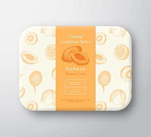 Papaya Bath Cosmetics Package Box. Abstract Vector Wrapped Paper Container with Stock Illustration