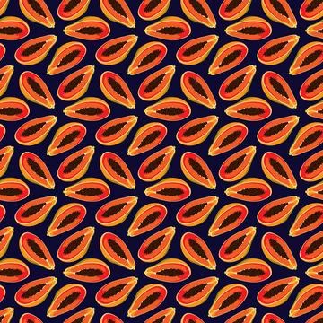 Papaya flat seamless pattern on blue background. Stock Illustration