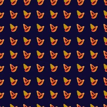 Papaya flat seamless pattern on blue background. Stock Illustration