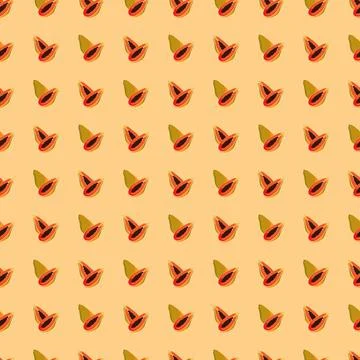 Papaya flat seamless pattern on orange background. Stock Illustration