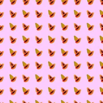 Papaya flat seamless pattern on pink background. Stock Illustration