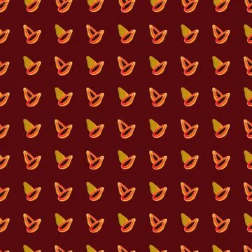 Papaya flat seamless pattern on red background. Stock Illustration