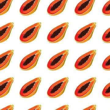 Papaya flat seamless pattern on white background. Stock Illustration