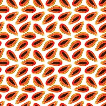 Papaya flat seamless pattern on white background. Stock Illustration